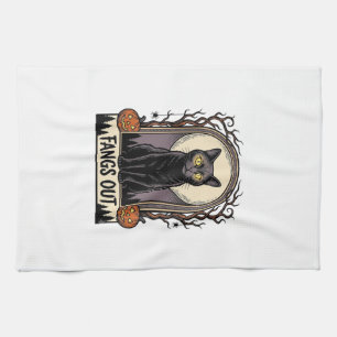 Halloween-Schwarzes-Katzen-Shirt Vintage-Fänge-Des Geschirrtuch