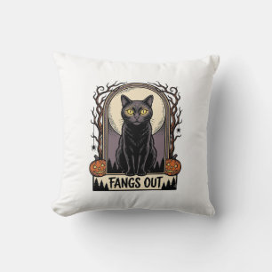 Halloween-Schwarzes-Katzen-Shirt Vintage-Fänge-Des Kissen