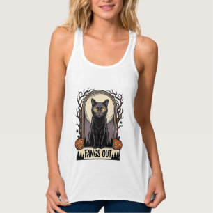 Halloween-Schwarzes-Katzen-Shirt Vintage-Fänge-Des Tank Top