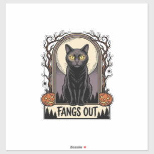 Halloween-Schwarzes-Katzen-Shirt-Vintage-Fangzähne Aufkleber
