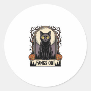 Halloween-Schwarzes-Katzen-Shirt-Vintage-Fangzähne Runder Aufkleber