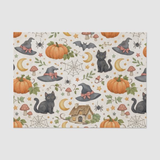 Halloween-Schwarzkätzchen-Cottage Seidenpapier (Vorderseite)