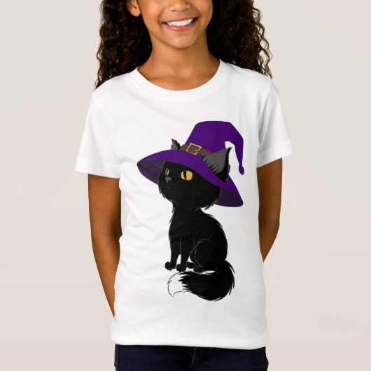 Halloween-Schwarzkatze im Zauberermädchen-T - Shir T-Shirt (Vorderseite)