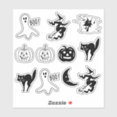 Halloween Schwarzkatze, Kürbislaterne, Geist, Hexe Aufkleber (Blatt)