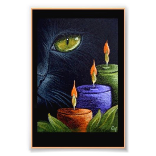 HALLOWEEN SCHWARZKATZE mit KANDLES 4" X 6" DRUCKEN Fotodruck (Vorne)