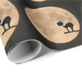 Halloween-Schwarzkatze mit Vollmond Geschenkpapier (Rolleneckpunkt)