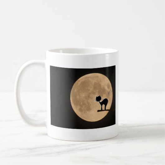 Halloween-Schwarzkatze mit Vollmond Kaffeetasse (Links)