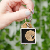 Halloween-Schwarzkatze mit Vollmond Schlüsselanhänger (Hand)