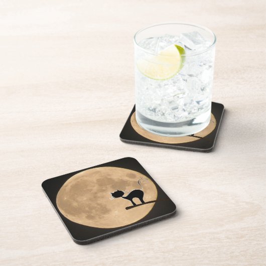 Halloween-Schwarzkatze mit Vollmond Untersetzer (Rechte Seite)