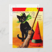 Halloween Schwarzkatze Vintage Postkarte (Vorne/Hinten)