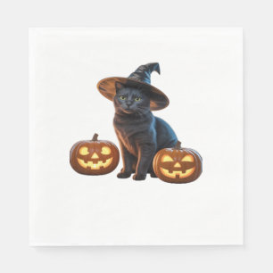 Halloween-Schwarzkatzen-Magie-Klassiker-T-Shirt Serviette