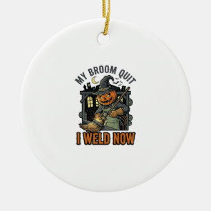 Halloween-Schweißer-Shirt Lustiges Hexenbesen-Desi Keramik Ornament