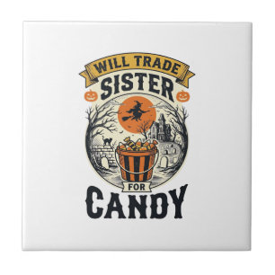 Halloween Schwester wird für Süßigkeiten Vintage_1 Fliese