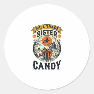 Halloween Schwester wird für Süßigkeiten Vintage_1 Runder Aufkleber