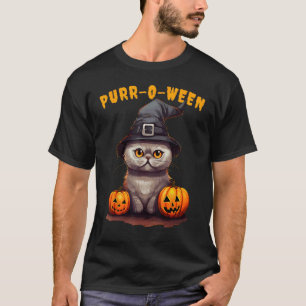 Halloween Scottish Fold Katze Hexenhut Kürbis Schn T-Shirt