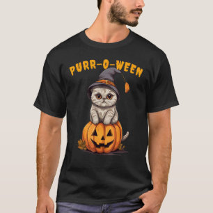 Halloween Scottish Fold Katze Kürbis Purr-o-ween T-Shirt
