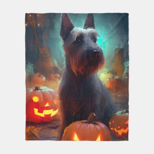 Halloween Scottish Terrier mit Pumpkins Beängstige Fleecedecke (Vorderseite)