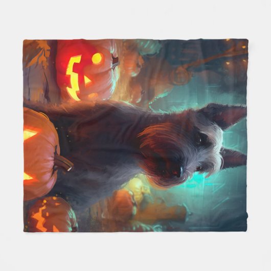 Halloween Scottish Terrier mit Pumpkins Beängstige Fleecedecke (Vorderseite (Horizontal))