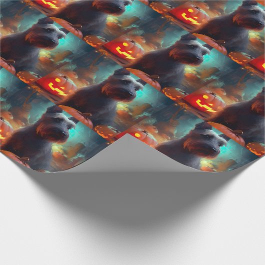 Halloween Scottish Terrier mit Pumpkins Beängstige Geschenkpapier (Ecke)