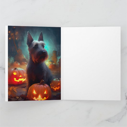 Halloween Scottish Terrier mit Pumpkins Beängstige Karte (Innenseite)