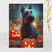Halloween Scottish Terrier mit Pumpkins Beängstige Karte (Gelbe Blume)