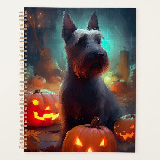 Halloween Scottish Terrier mit Pumpkins Beängstige Planer (Vorderseite)