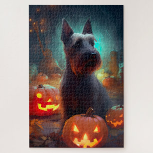 Halloween Scottish Terrier mit Pumpkins Beängstige Puzzle