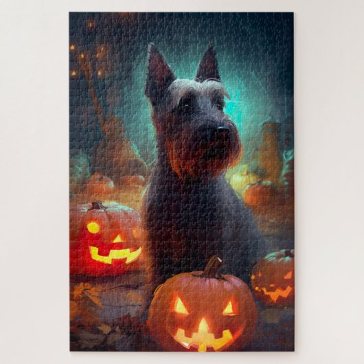 Halloween Scottish Terrier mit Pumpkins Beängstige Puzzle (Vertikal)
