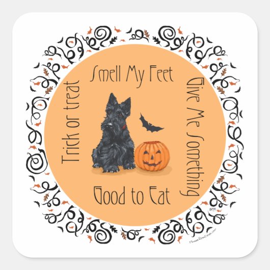 Halloween Scottish Terrier Quadratischer Aufkleber (Vorderseite)