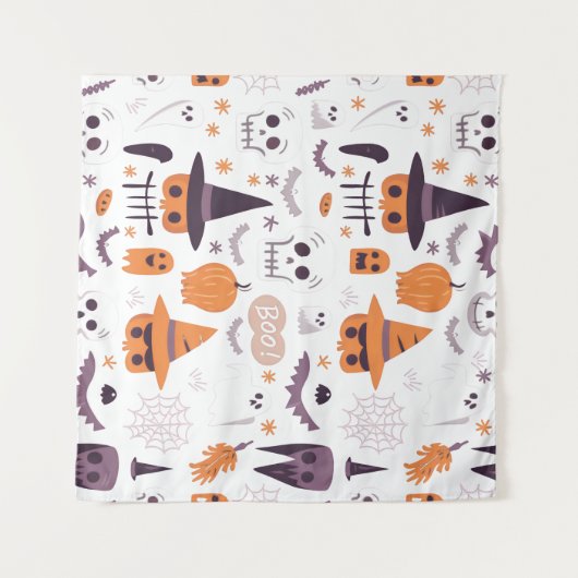 Halloween Seamless Pattern Tapestory Spooky & Fun Wandteppich (Vorderseite (Horizontal))