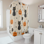 Halloween seamless pattern with black cat and ghos duschvorhang (Beispiel)