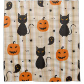 Halloween seamless pattern with black cat and ghos duschvorhang (Vorderseite)
