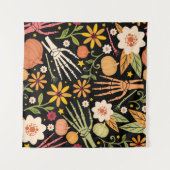 Halloween seamless pattern with bones and floral e wandteppich (Vorderseite (Horizontal))