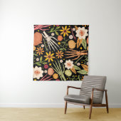 Halloween seamless pattern with bones and floral e wandteppich (Beispiel (Horizontal))