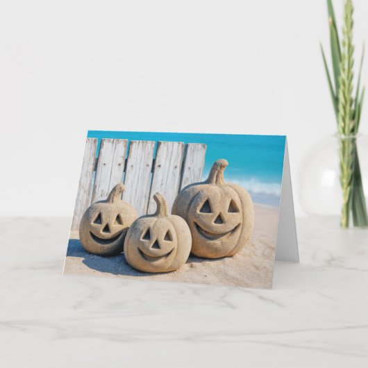 Halloween Seashore Sand Jack o' Lanterns Karte (Vorderseite)