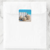 Halloween Seashore Sand Jack o' Lanterns Quadratischer Aufkleber (Tasche)