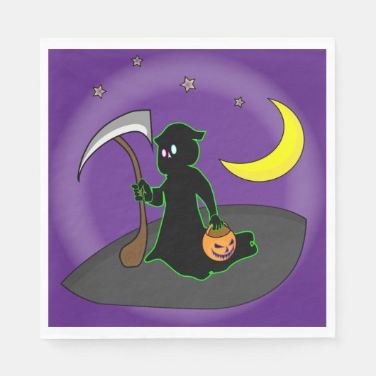 Halloween Sensenmann, Ax, Moon und Pumpkin Serviette (Vorderseite)