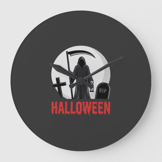 Halloween-Sensenmann-Friedhofsdesign Große Wanduhr (Vorderseite)