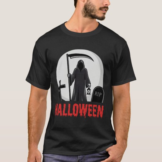 Halloween-Sensenmann-Friedhofsdesign T-Shirt (Vorderseite)