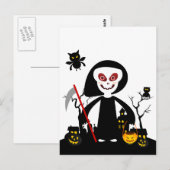 Halloween-Sensenmann-Kind macht Trick oder behande Postkarte (Vorne/Hinten)