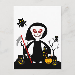 Halloween-Sensenmann-Kind macht Trick oder behande Postkarte