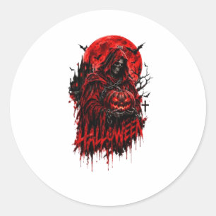 Halloween Sensenmann-Kürbis-Gothic-Horror-Design Runder Aufkleber