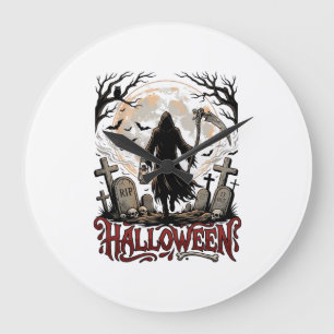 Halloween Sensenmann Laterne Vollmond Grabsteine Große Wanduhr