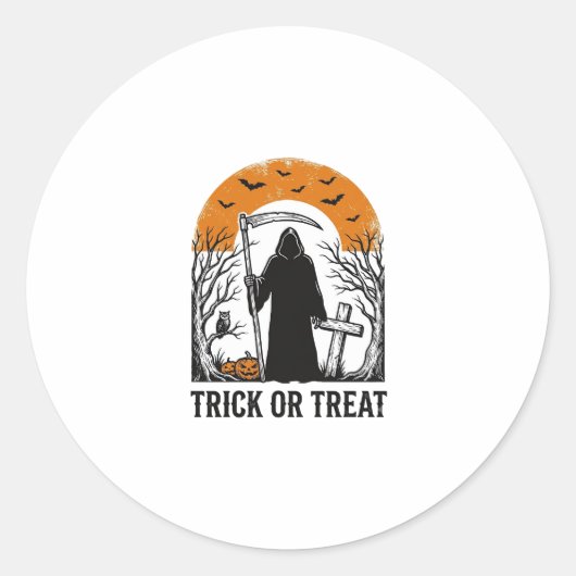 Halloween Sensenmann Streich oder Saechsisch Gruse Runder Aufkleber (Vorderseite)