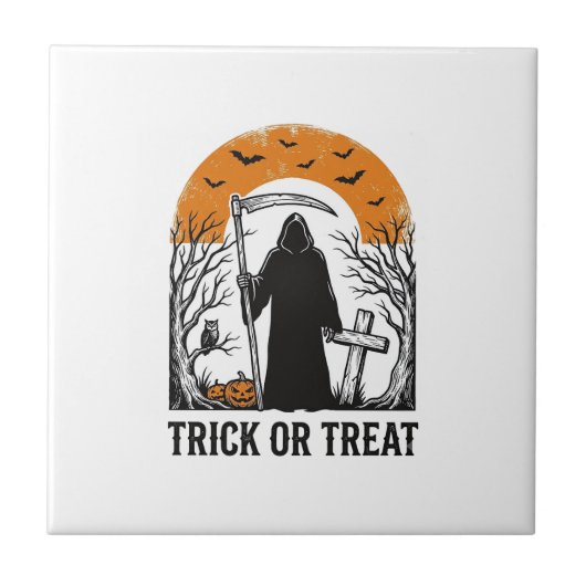 Halloween Sensenmann Streich oder Saß Süßigkeiten Fliese (Vorderseite)