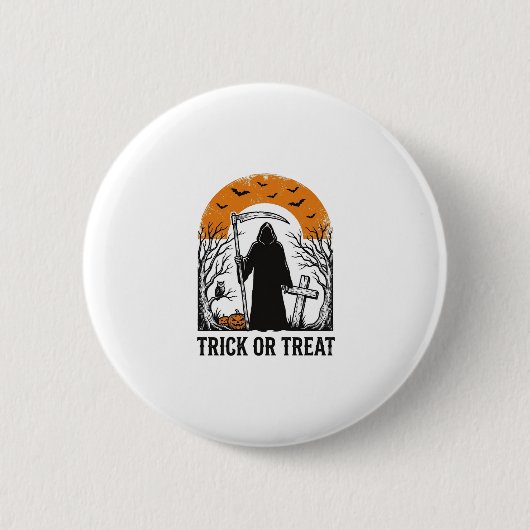 Halloween Sensenmann Süßes oder Saures Vintage Gru Button (Vorderseite)