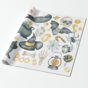 Halloween-Set: Fledermaus, schwarze Katze, Spinne, Geschenkpapier