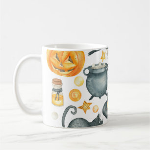 Halloween-Set: Fledermaus, schwarze Katze, Spinne, Kaffeetasse
