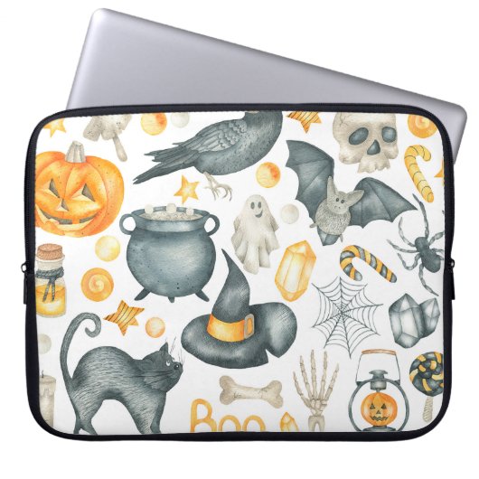 Halloween-Set: Fledermaus, schwarze Katze, Spinne, Laptopschutzhülle (Vorderseite)