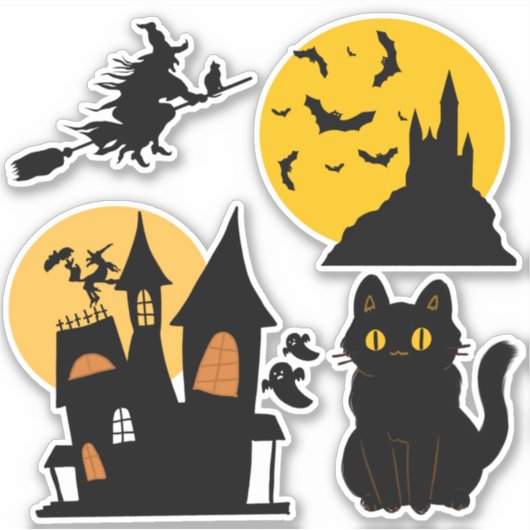 Halloween Set Spuk Haus Burg Katze Hexe Aufkleber (Vorderseite)